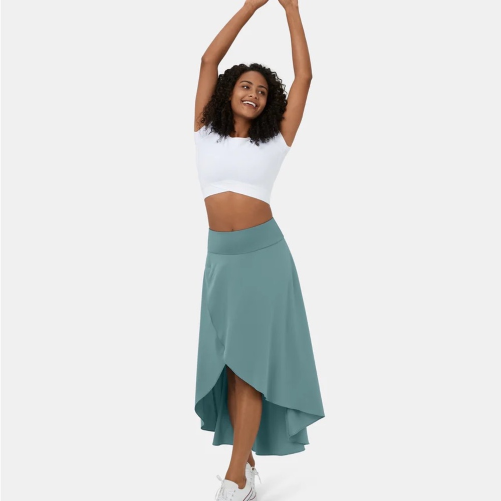 Halara Breezeful™ High Waisted High Low Ruffle 2-in-1 Quick Dry Midi Skirt XS
